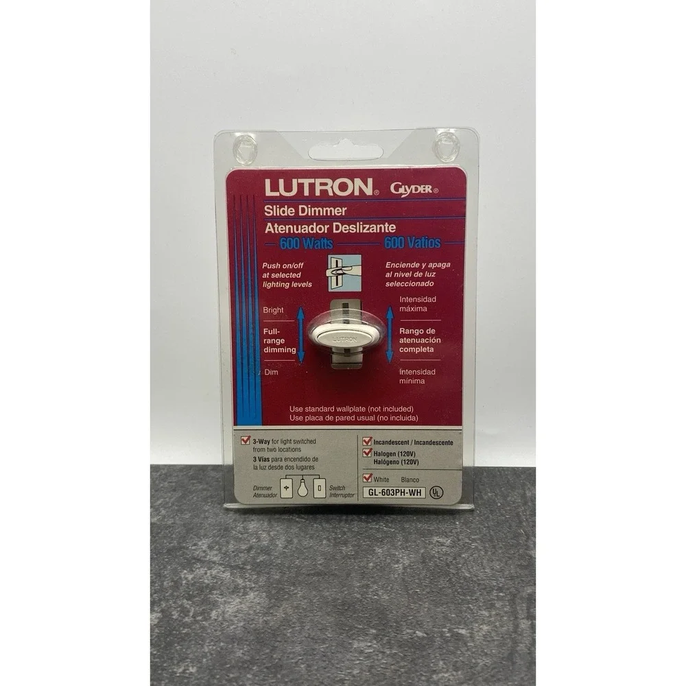 NEW Lutron White GL-603PH-WH Glyder 3-Way Push/Slide Dimmer Light Switch 600W